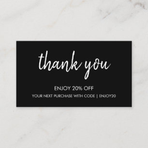 Thank You Black   Modern Minimalist Handwritten  Discount Card