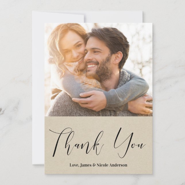Thank You Black Modern Script Rustic Photo Picture (Front)