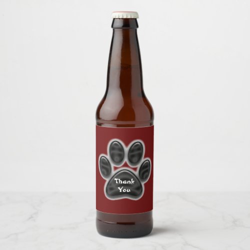 Thank You Black Paw Print Dog Lover Appreciation Beer Bottle Label