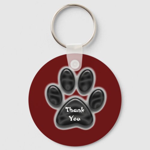 Thank You Black Paw Print Pet Ownwer Appreciaiton Keychain