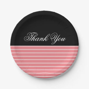 Thank You Black Pink White Stripes Paper Plates