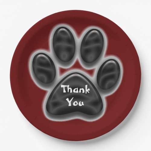 Thank You Black Print Animal Lover Dog Paw Paper Plates