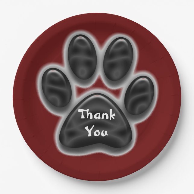 Thank You Black Print Animal Lover Dog Paw Paper Plates (Front)