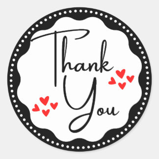Thank You Black Red Hearts Classic Round Sticker