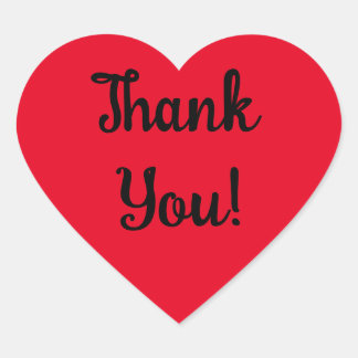 Thank You! Black Script on Red Heart Heart Sticker