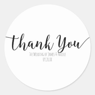 Thank You Black Script Type Elegant Favor Classic Round Sticker