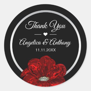 Thank You Black Silver Red Rose Wedding Seals by UniqueWeddingShop at Zazzle