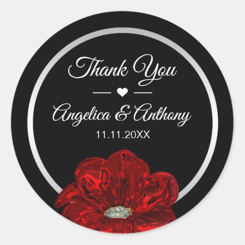 Thank You Black Silver RED Rose Wedding Seals