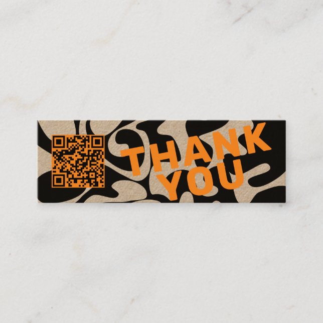 Thank You Black Squiggles Orange Kraft Mini Mini Business Card (Front)
