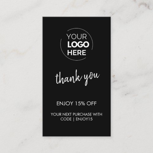 Thank You Black Stylish Modern Logo Business Discount Card