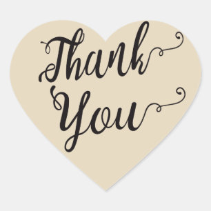 Thank You Black & Tan Brown Wedding Party Heart Sticker