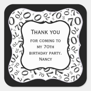 Thank you: Black/White 70 Number Pattern - Bracket Square Sticker