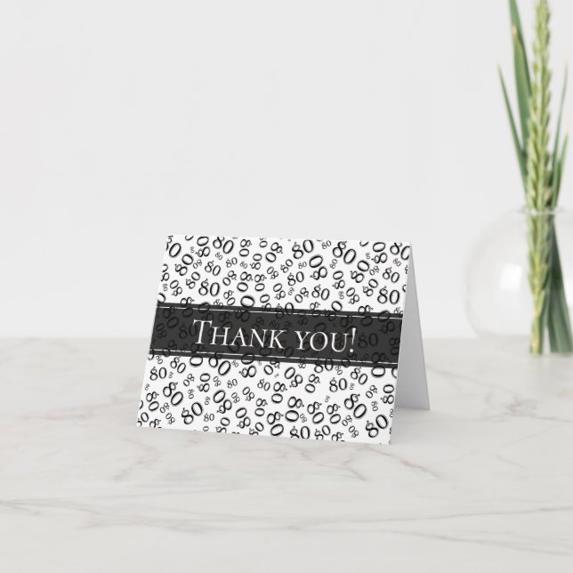 Thank you!" Black/White Age 80 Number Pattern Thank You Card (Front)