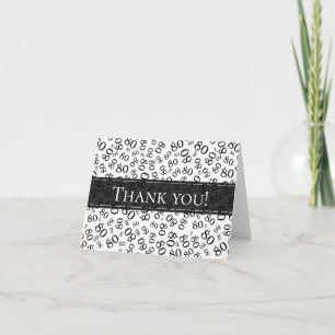 Thank you!" Black/White Age 80 Number Pattern You Card