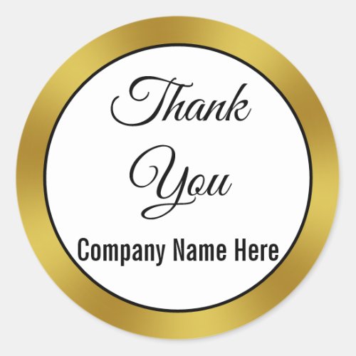 Thank You Black White and Gold Business Name Text Classic Round Sticker