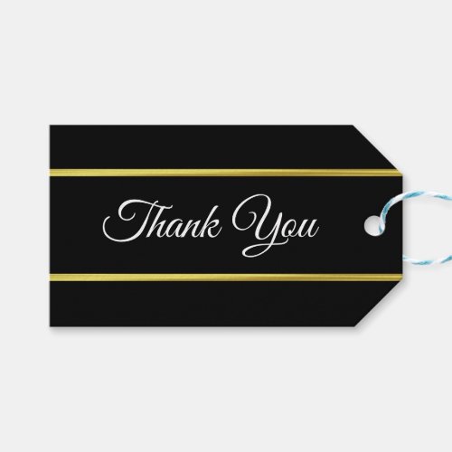 Thank You Black White and Gold Elegant Script Text Gift Tags