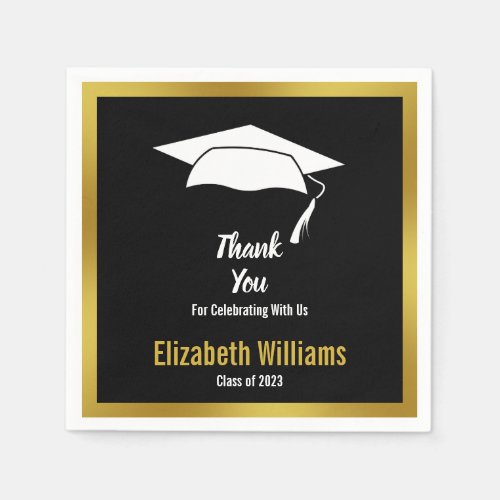 Thank You Black White and Gold Graduate Name Napkins