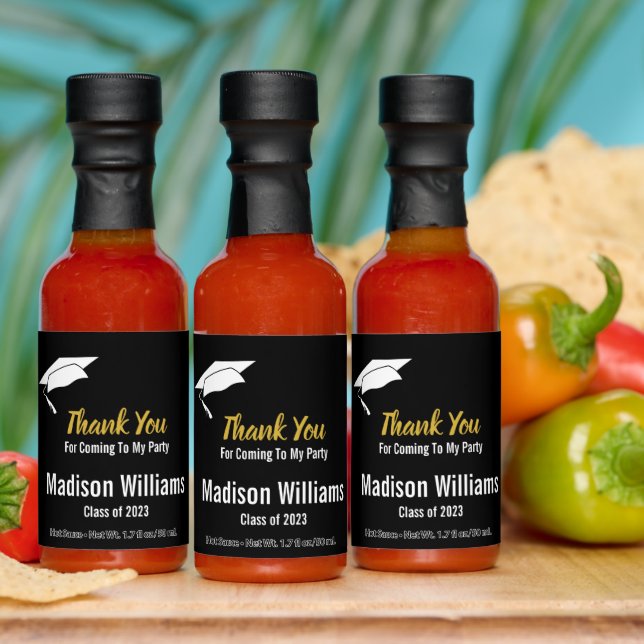 Thank You Black White and Gold Script Graduation Hot Sauces (Multi)