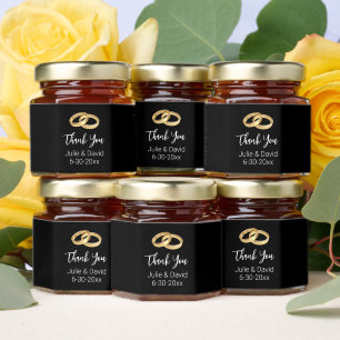 Thank You Black White and Gold Wedding Rings Honey Jar Favors