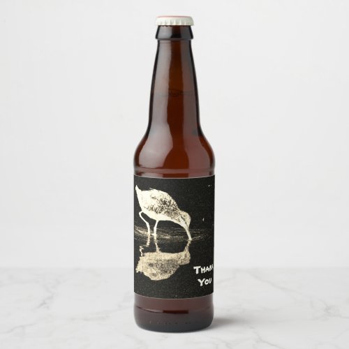 Thank You Black White Beach Bird with Reflection  Beer Bottle Label
