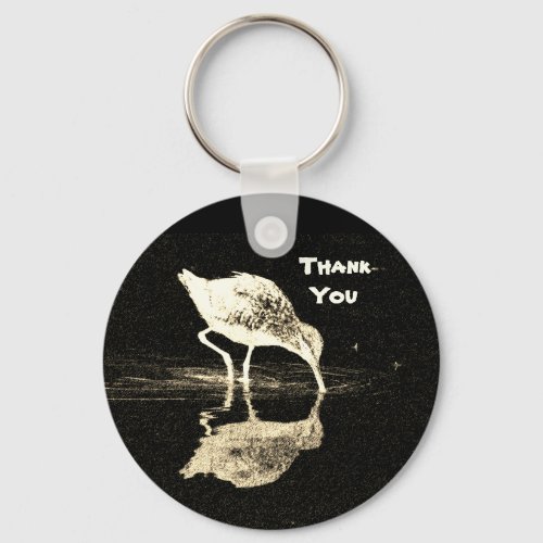 Thank You Black White Beach Bird with Reflection Keychain