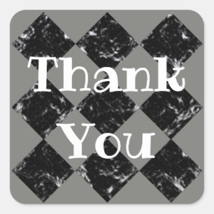 Thank You Black White Diamond Pattern Marbled Square Sticker