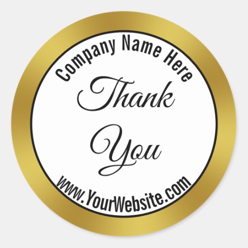 Thank You Black White Gold Business Name Website Classic Round Sticker