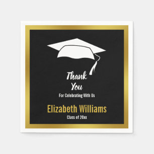 Thank You Black White Gold Grad Name Graduation Napkins