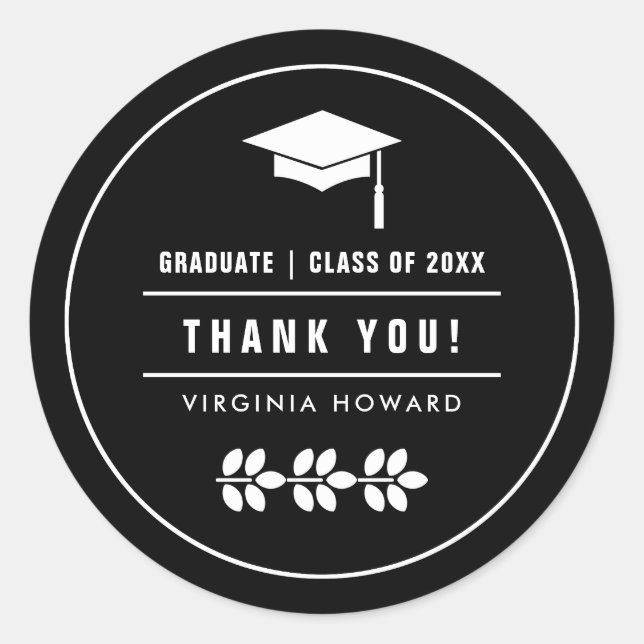 Thank You. Black | White Graduation Stickers (Front)