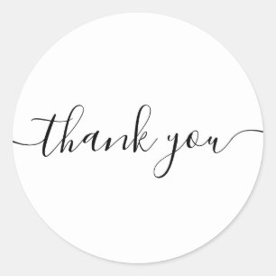 Thank you black white modern script stylish chic classic round sticker
