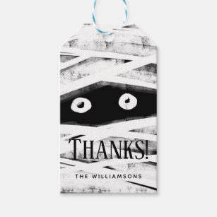 Thank You   Black & White Mummy Halloween Party Gift Tags