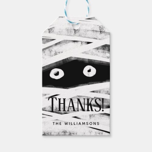 Thank You  Black  White Mummy Halloween Party Gift Tags