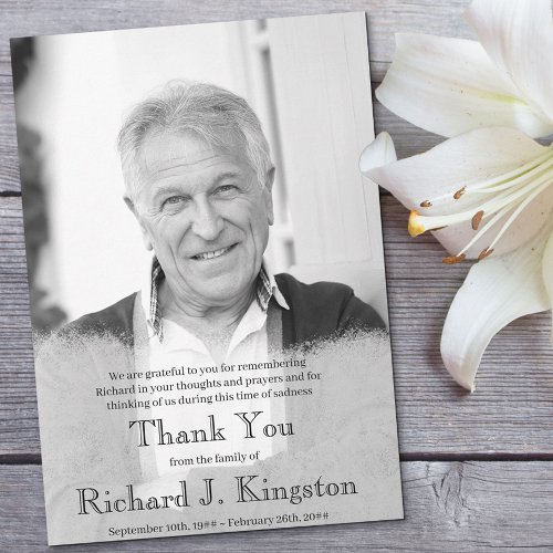 Thank You Black  White Photo Custom Funeral Card