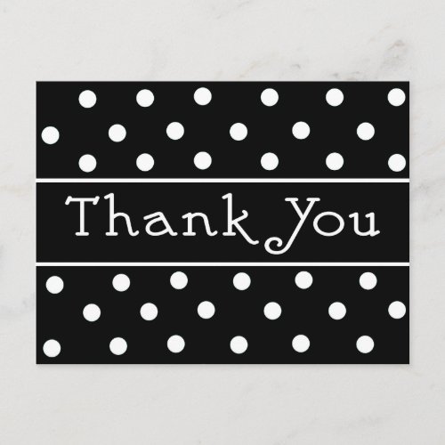 Thank You Black  White Polka Dot Pattern Postcard