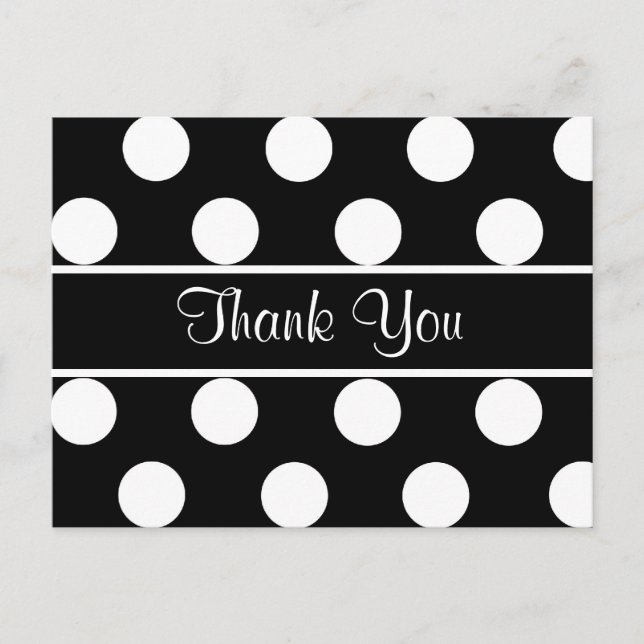 Thank You Black & White Polka Dot Postcard (Front)
