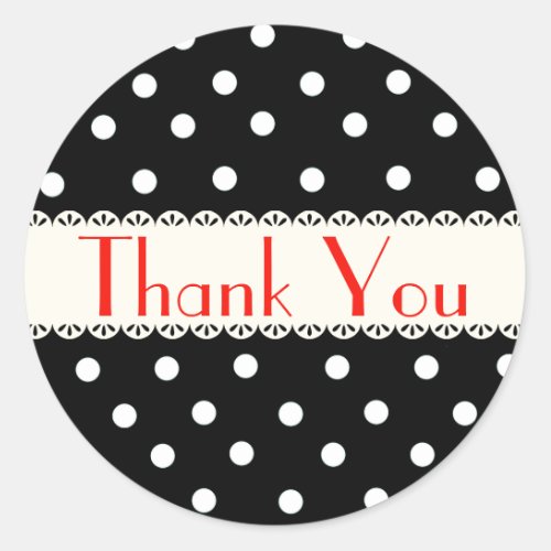 Thank You Black  White Polka Dot Sticker  Label