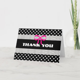 Thank You Black & White Polka Dot  with Pink Bow Card