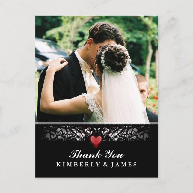 Thank You Black White Red Heart Photo Post Card (Front)