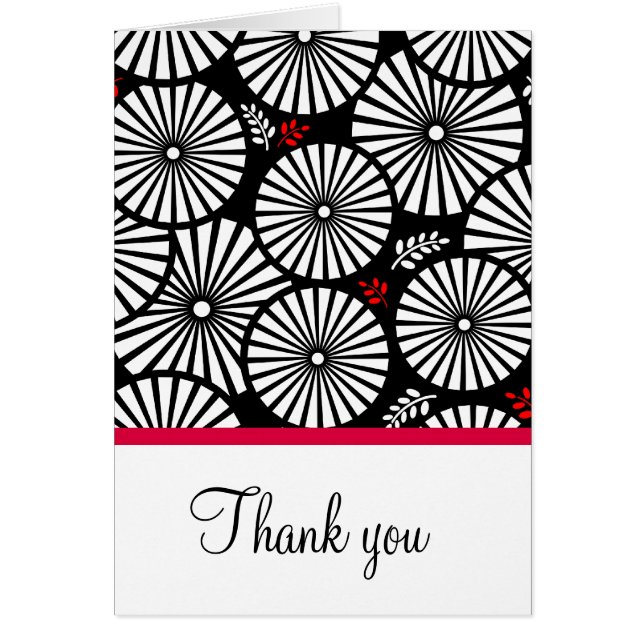 Thank You Black White Red Retro Floral Wedding  (Front)