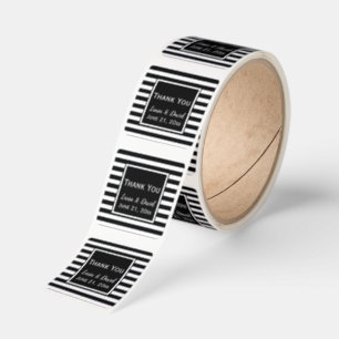 Thank You Black White Stripes Names Date Wedding Square Sticker