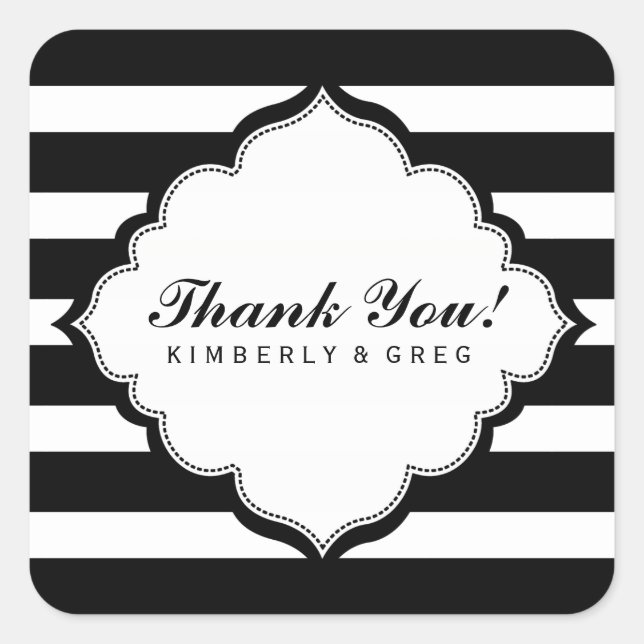 Thank You Black & White Stripes Pattern Square Sticker (Front)