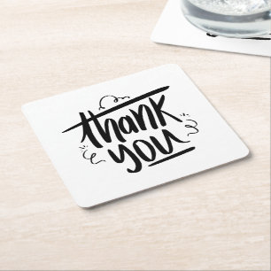 Thank You Black White Wedding Bridal Shower Square Paper Coaster
