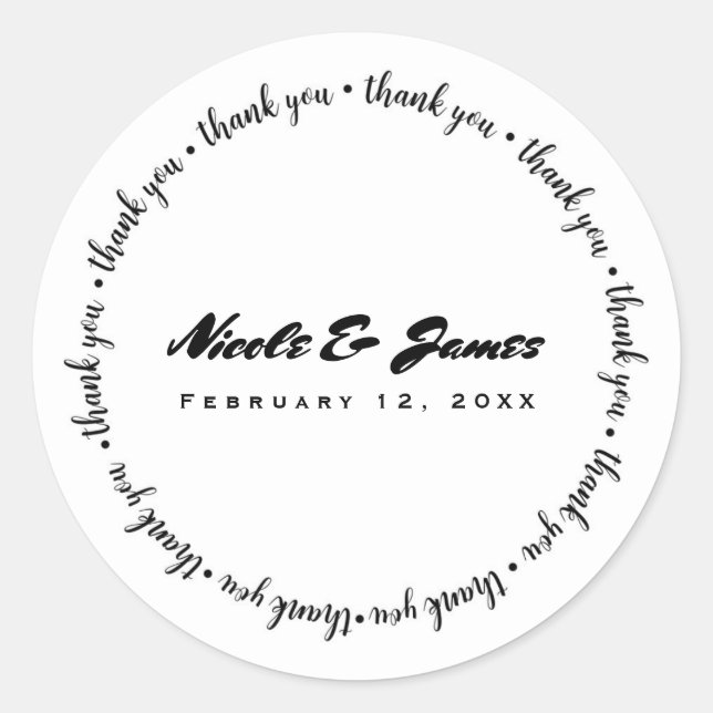 Thank You Black & White Wedding Engagement Custom Classic Round Sticker (Front)