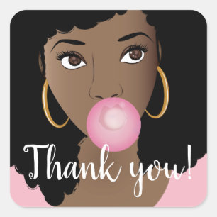 Thank You! Black Woman, Pink Bubblegum Square Sticker