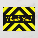 [ Thumbnail: "Thank You!" + Black & Yellow Chevron-Like Pattern Postcard ]