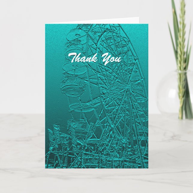 Thank You, Blank Inside, Blue Ferris Wheel Thank You Card (Front)