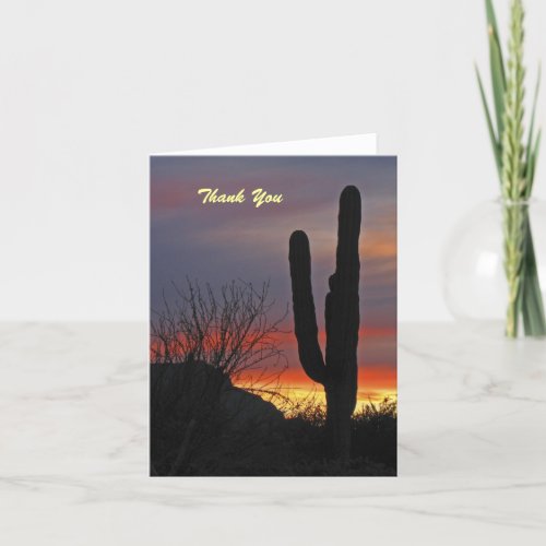 Thank You Blank Inside Saguaro Cactus at Sunset Thank You Card