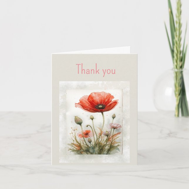 Thank you Blank Thanks Red Poppy Garden Flower (Front)