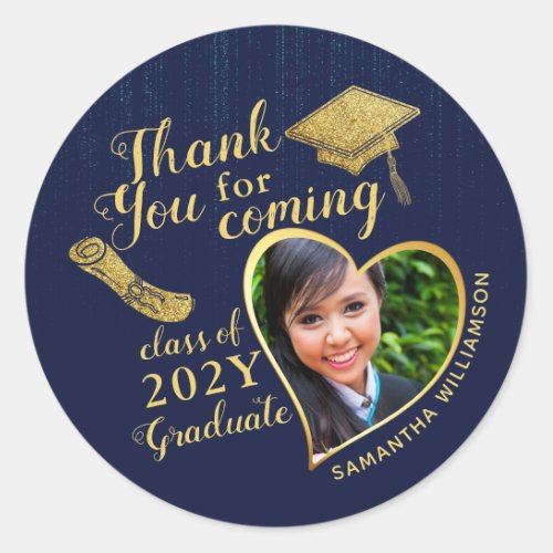 Thank You Blue and Gold 2024 Graduation Favor Classic Round Sticker