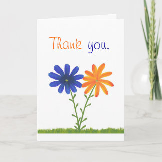 Thank you, blue and orange flowers, wedding cards
